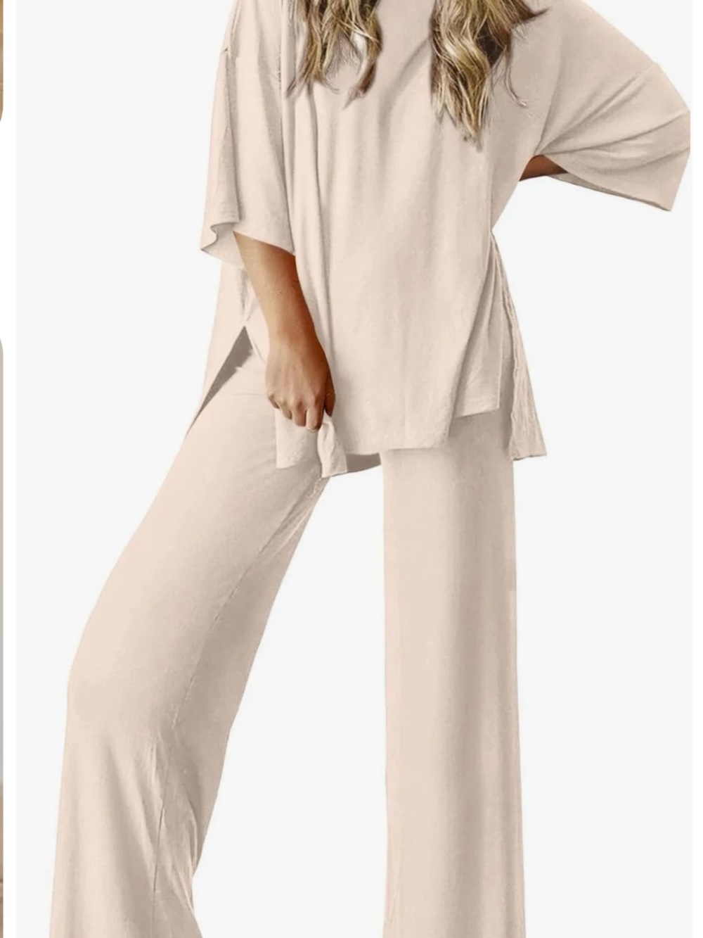 Ekouaer Women's Relaxed Two-Piece Lounge Set in Cream size Large super soft